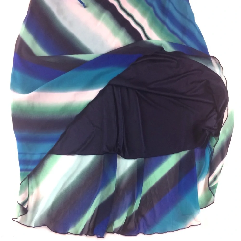Striped Ombre Sleeveless Dress in Navy Blue, Green, White -14- Dress Ba…